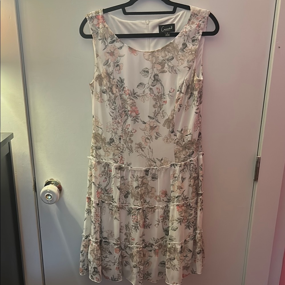 Connected Apparel Cream Scoop Neck Midi Dress